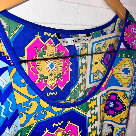 Trina Turk Colorful Patterned Silk Shift Dress, Women’s Size 0 - Picture 7 of 9